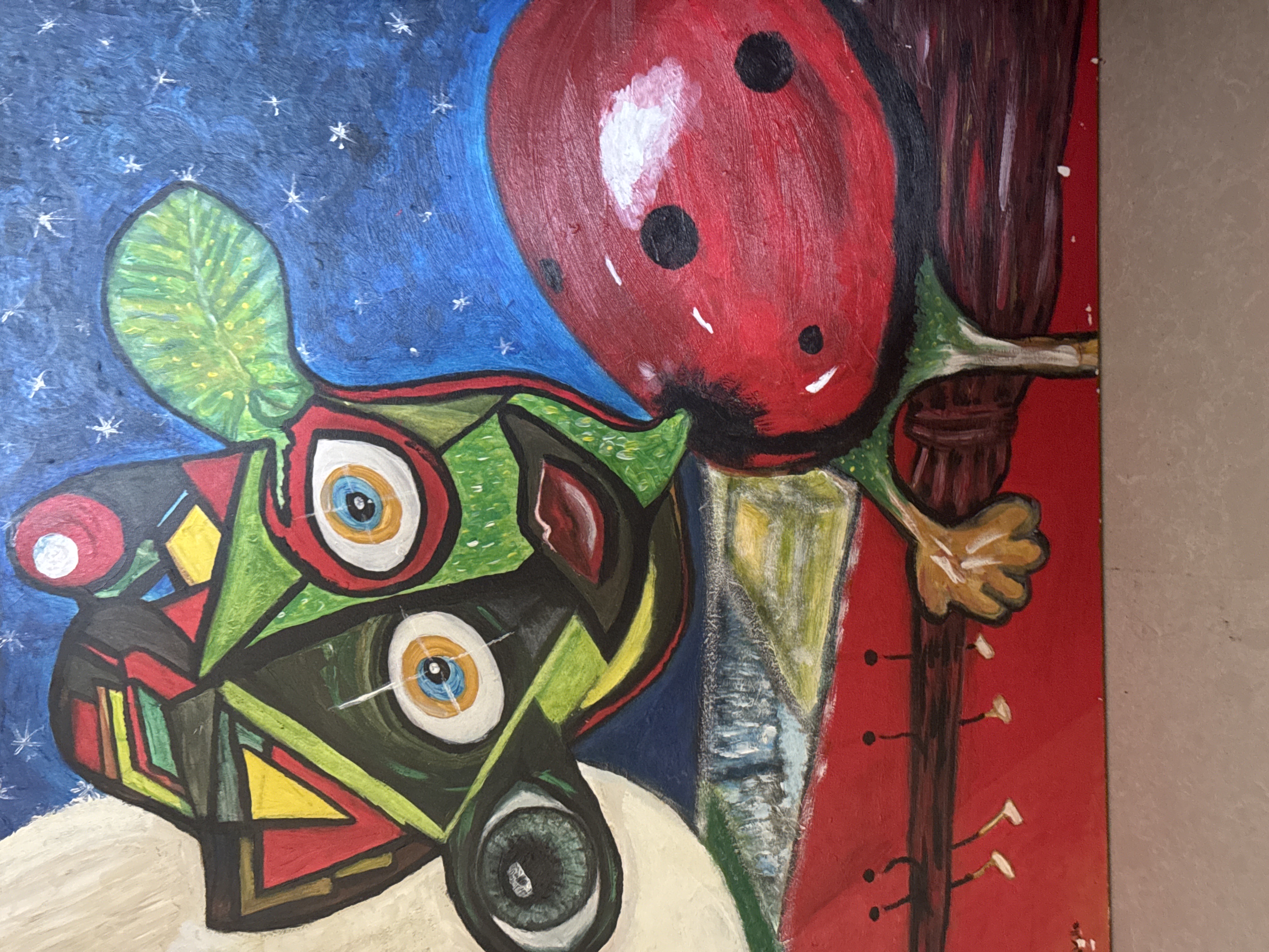 Cuadro 80 × 80 cm pintura acrílica título el duende de la noche